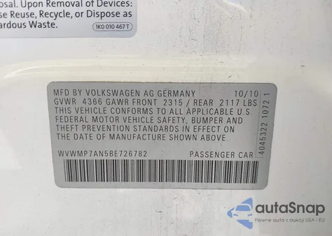 2011 Volkswagen Cc Sport from USA, damaged, VIN WVWMP7AN5BE726782